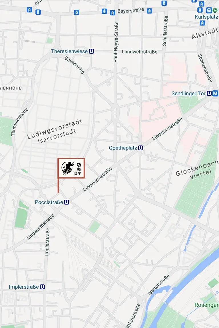 Kartenausschnitt München Ludwigsvorstadt – Grimmstraße, nahe Poccistraße und Theresienwiese